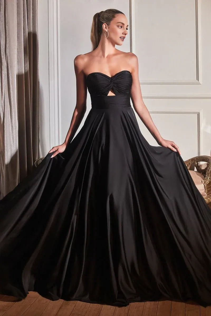 Xuewuba Dress A-line Satin Strapless Keyhole Prom Formal Dress Black Simple Evening Dresses