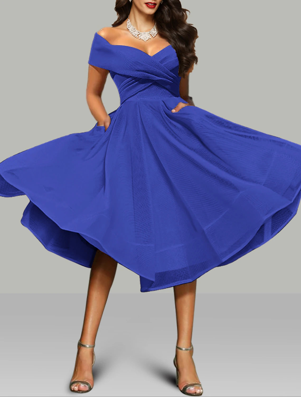 A-Line Prom Dresses Vintage Dress Wedding Guest Summer Tea Length Sleeveless Off Shoulder Organza Backless