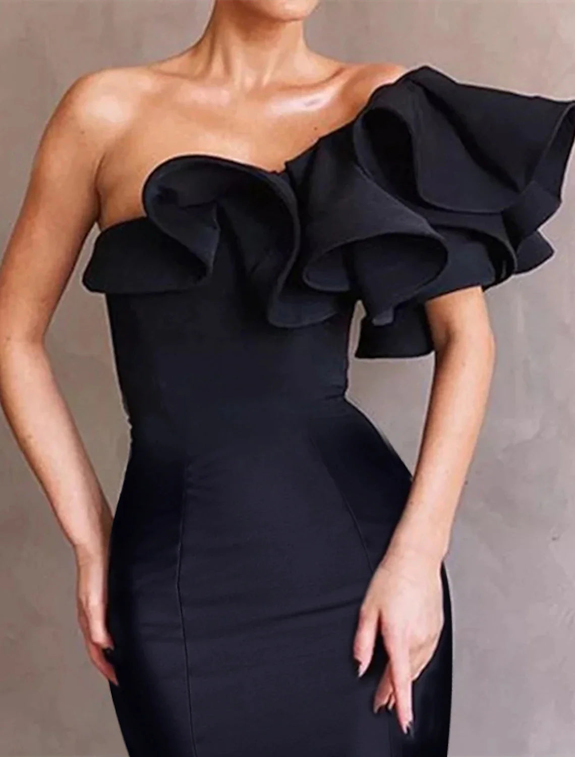 Mermaid / Trumpet Evening Gown Corsets Dress Formal Floor Length Sleeveless One Shoulder Taffeta with Ruffles Shouder Flower