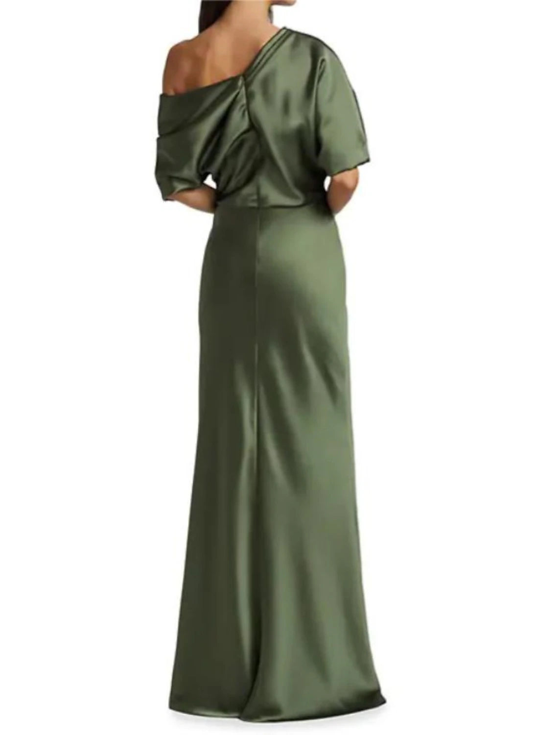 Sheath / Column Mother of the Bride Dress Wedding Guest Elegant Party Off Shoulder Sweep / Brush Train Satin Half Sleeve