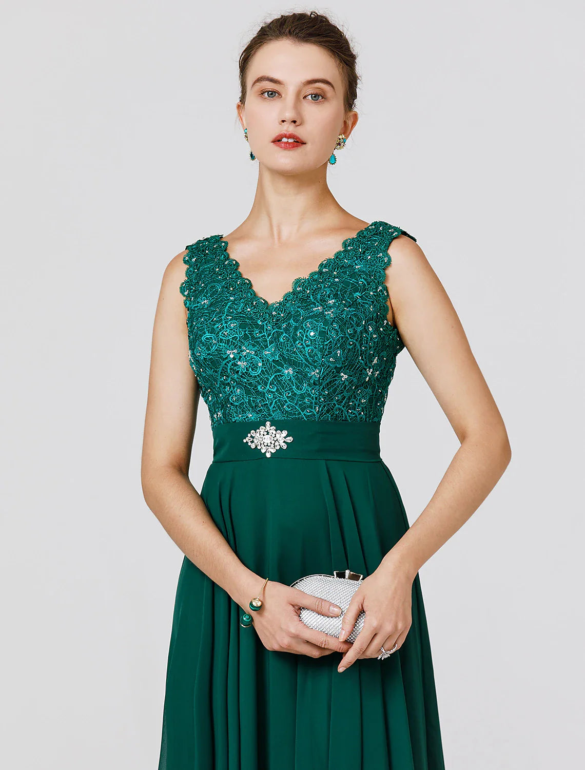 Wedding Guest Formal Evening Floor Length Sleeveless V Neck Chiffon V Back with Sash / Ribbon Beading