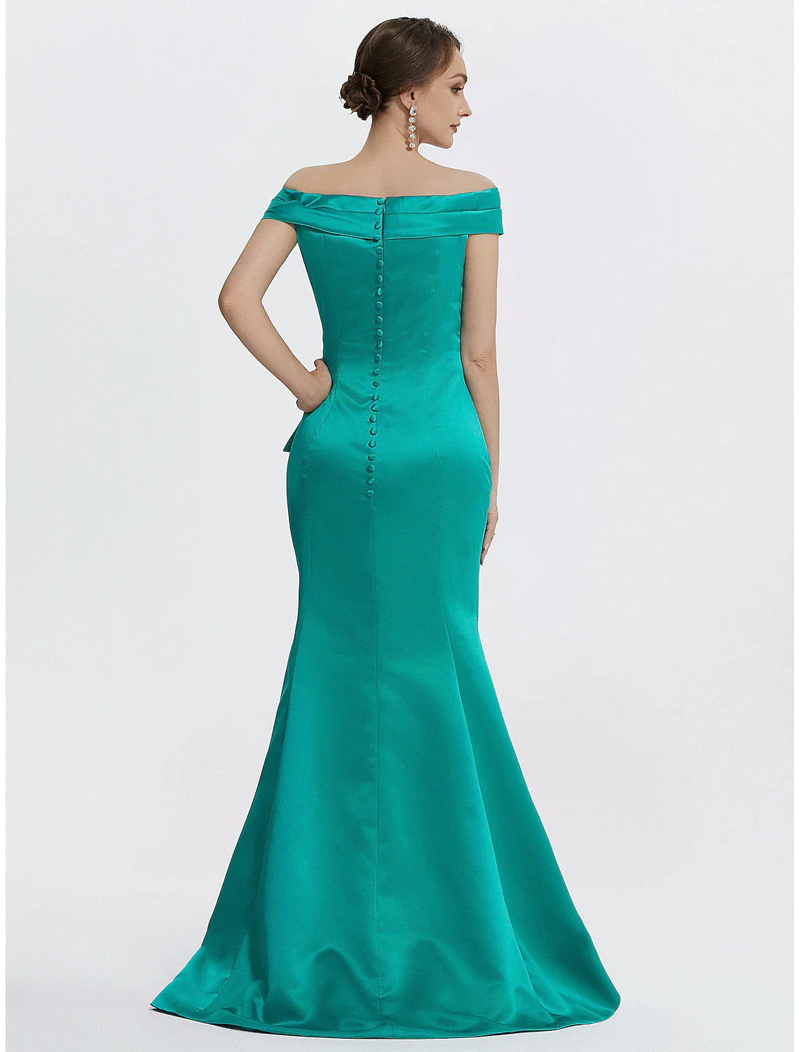 Sheath / Column Evening Gown Elegant Dress Formal Floor Length Sleeveless Off Shoulder Satin with Ruffles