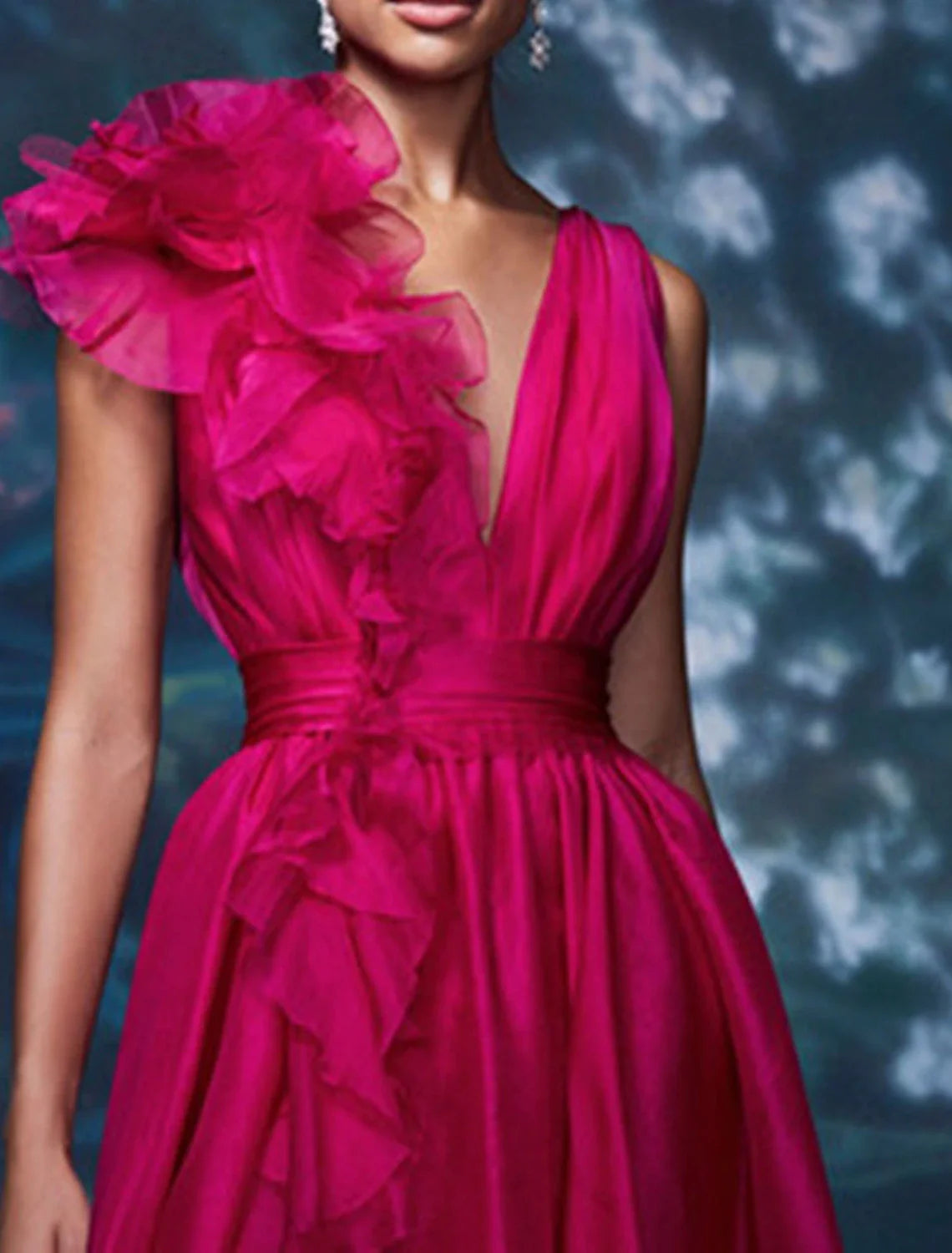 Evening Gown Celebrity Style Dress Formal Wedding Guest Floor Length Sleeveless V Neck Chiffon with Slit Pure Color