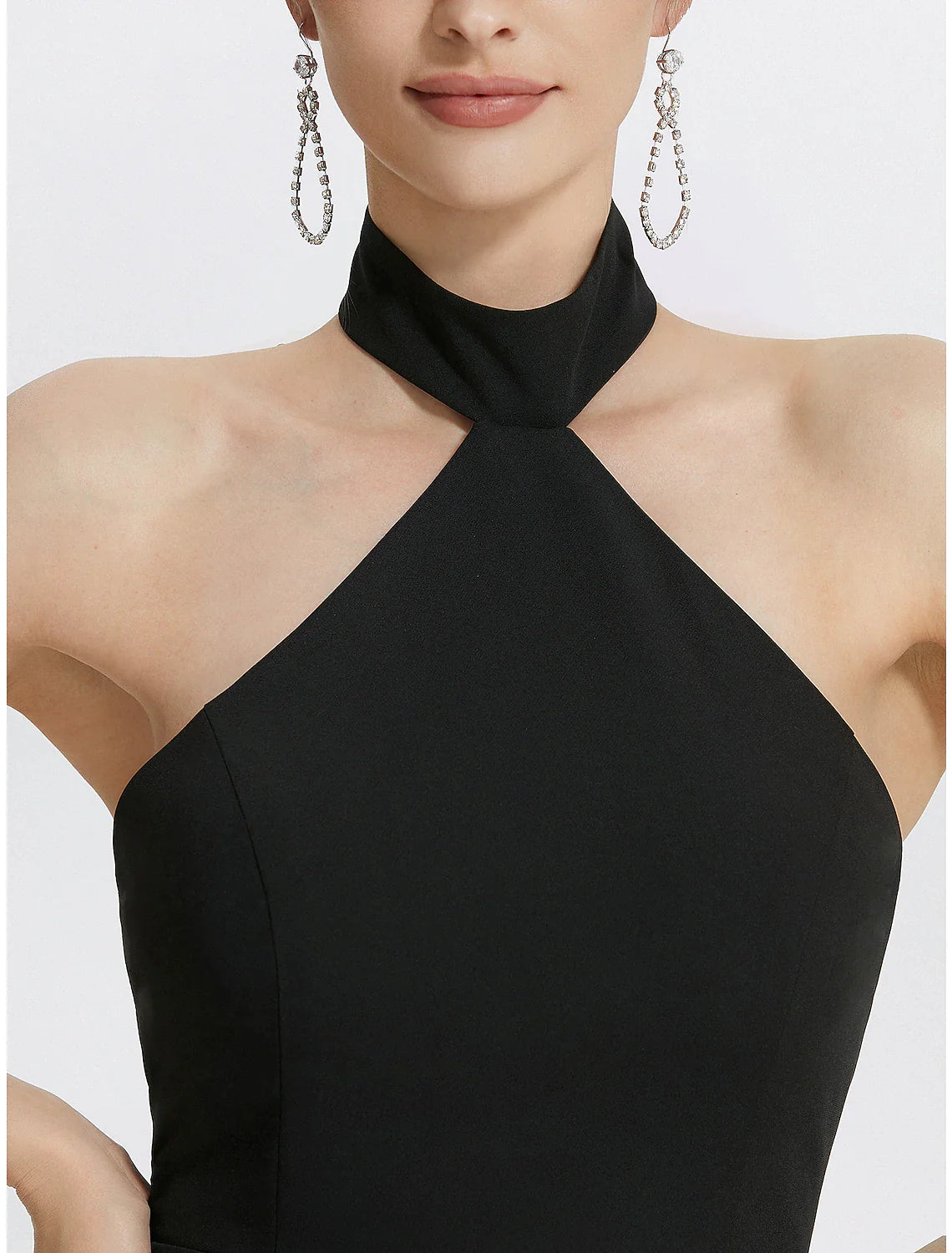 Sheath / Column Evening Gown Black Dress Dress Wedding Guest Prom Floor Length Sleeveless Halter Neck with Ruched