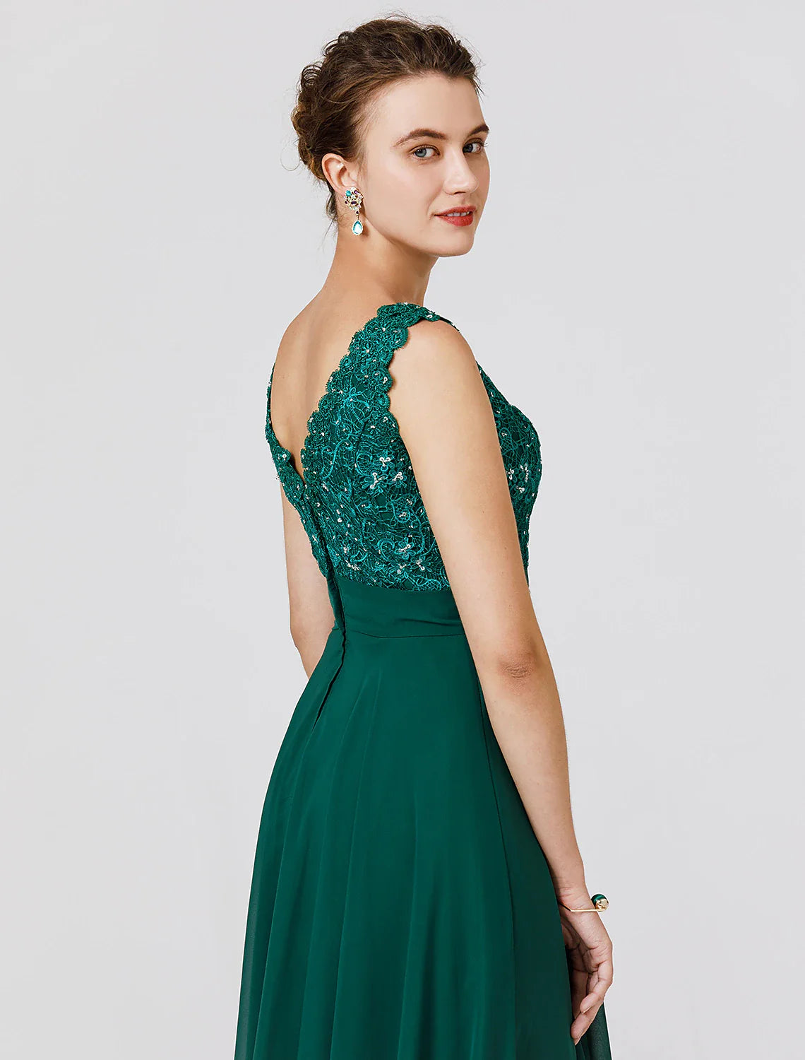 Wedding Guest Formal Evening Floor Length Sleeveless V Neck Chiffon V Back with Sash / Ribbon Beading