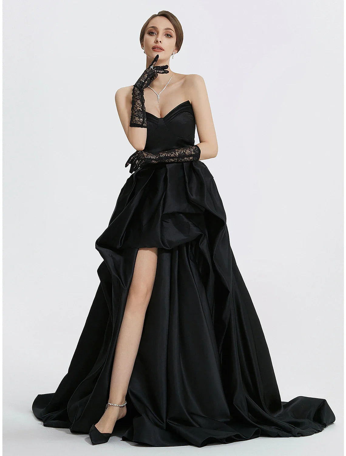 Evening Gown Vintage Dress Carnival Masquerade Sweep / Brush Train Sleeveless Sweetheart Satin with Ruched Slit