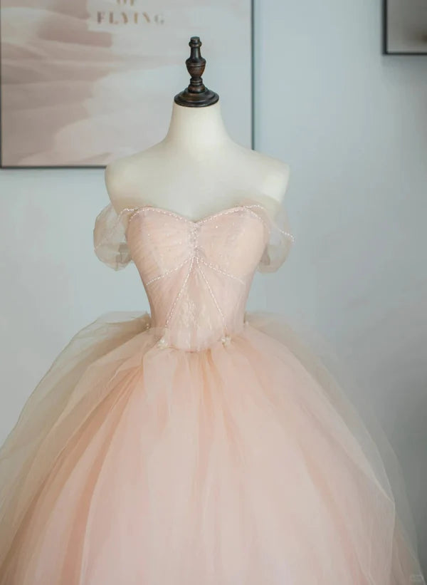 Pink Tulle Sweetheart Ball Gown Cute Sweet Prom Dress