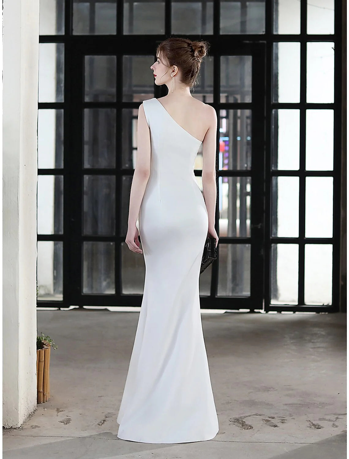 Mermaid / Trumpet Evening Gown Sexy Dress Wedding Guest Floor Length Sleeveless One Shoulder Satin with Crystals