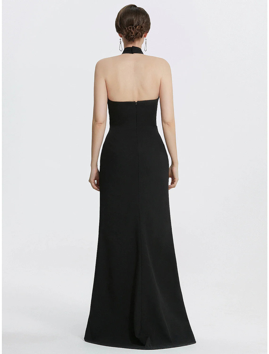 Sheath / Column Evening Gown Black Dress Dress Wedding Guest Prom Floor Length Sleeveless Halter Neck with Ruched