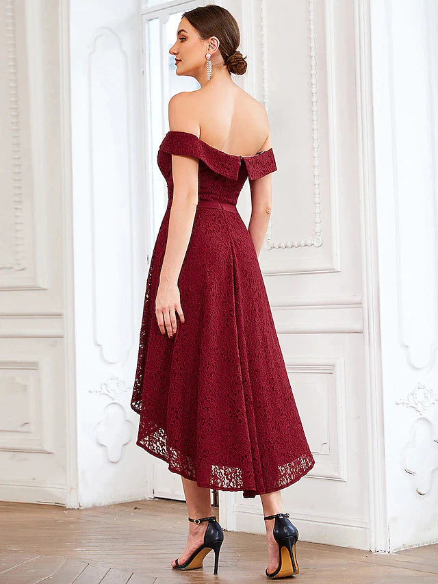 A-Line Homecoming Dresses Vintage Dress Homecoming Asymmetrical Sleeveless Off Shoulder Lace