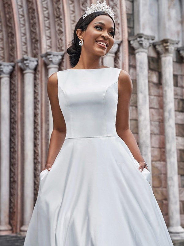 Bateau Ruffles Sleeveless Sweep/Brush Train Wedding Dresses