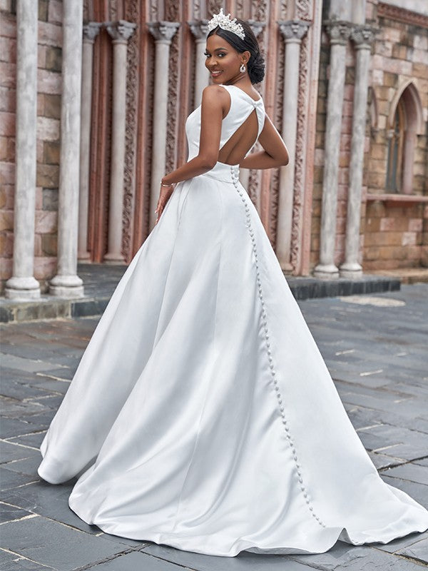 Bateau Ruffles Sleeveless Sweep/Brush Train Wedding Dresses