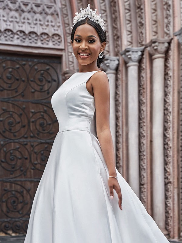 Bateau Ruffles Sleeveless Sweep/Brush Train Wedding Dresses