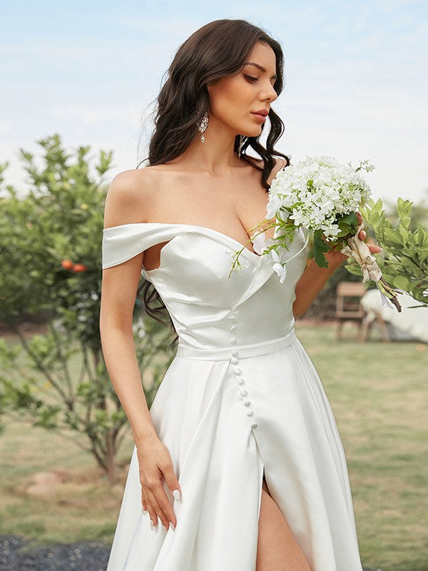 Off-the-Shoulder Sleeveless Sweep/Brush Train Wedding Dresses
