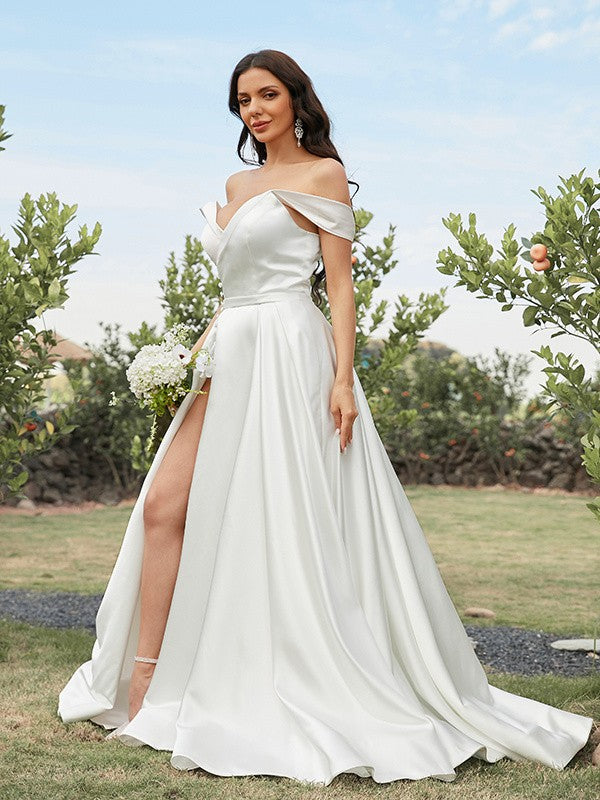Off-the-Shoulder Sleeveless Sweep/Brush Train Wedding Dresses