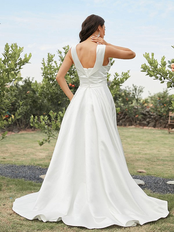 Off-the-Shoulder Sleeveless Sweep/Brush Train Wedding Dresses