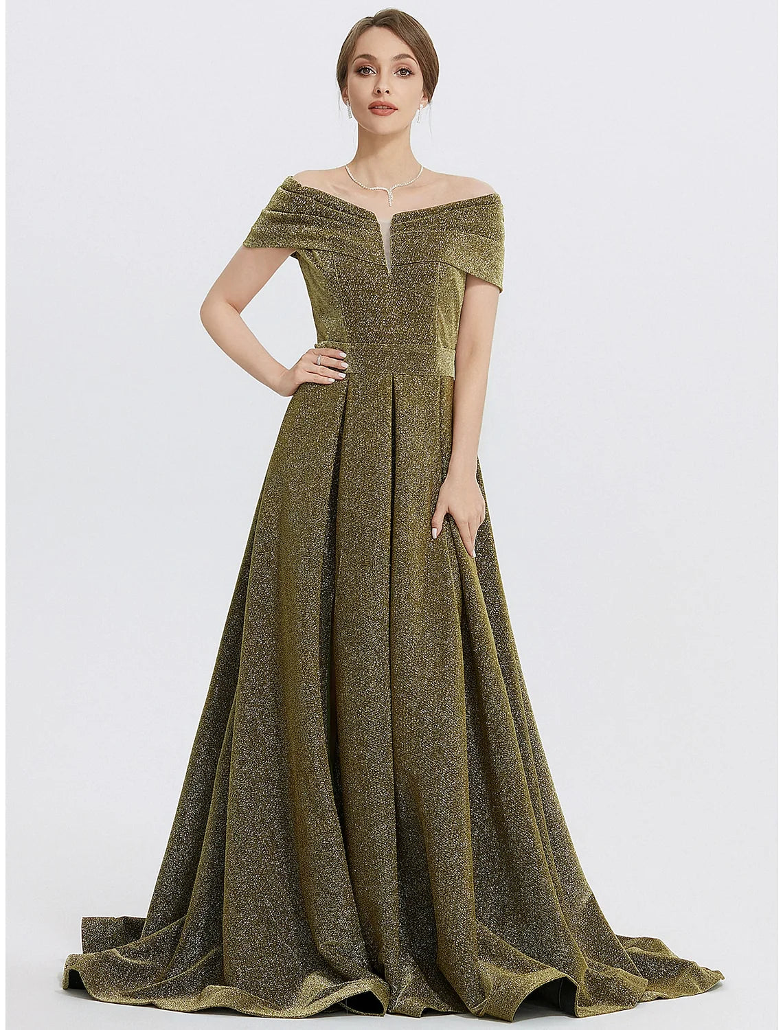 Evening Gown Elegant Dress Formal Sweep / Brush Train Sleeveless Sweetheart Charmeuse with Glitter Slit