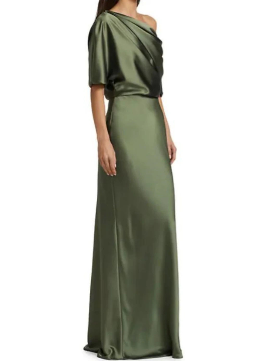 Sheath / Column Mother of the Bride Dress Wedding Guest Elegant Party Off Shoulder Sweep / Brush Train Satin Half Sleeve
