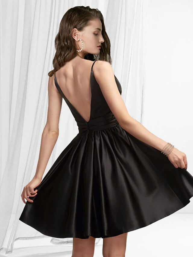 Cocktail Dresses Reformation Amante Dress Homecoming Short / Mini Sleeveless V Neck Satin with Pleats