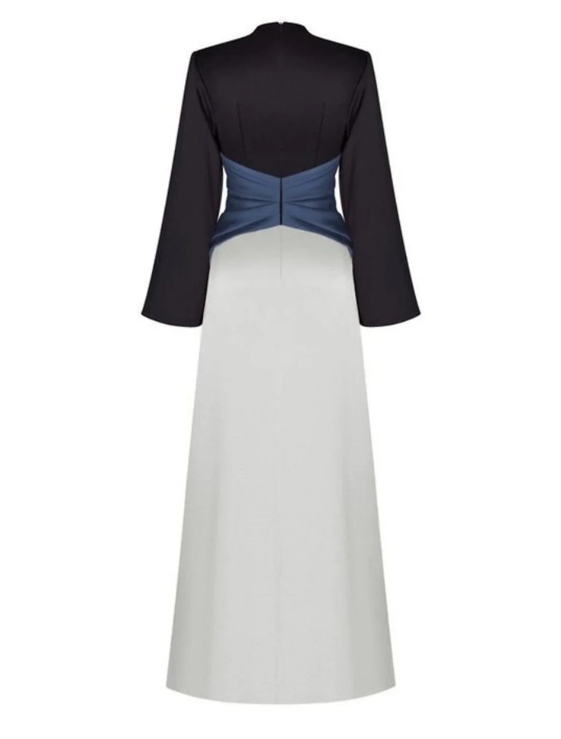 Evening Gown Elegant Dress Formal Floor Length Long Sleeve V Neck Satin with Pleats Ruched Slit