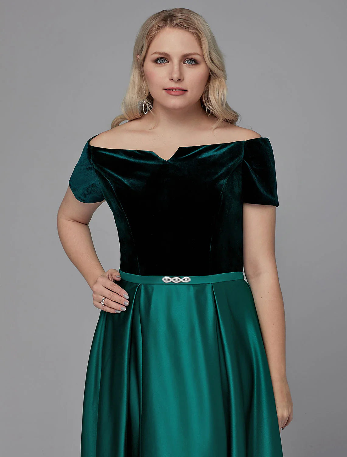 A-Line Evening Dresses Elegant Dress Wedding Guest Formal Evening Floor Length Short Sleeve Off Shoulder Satin with Crystals