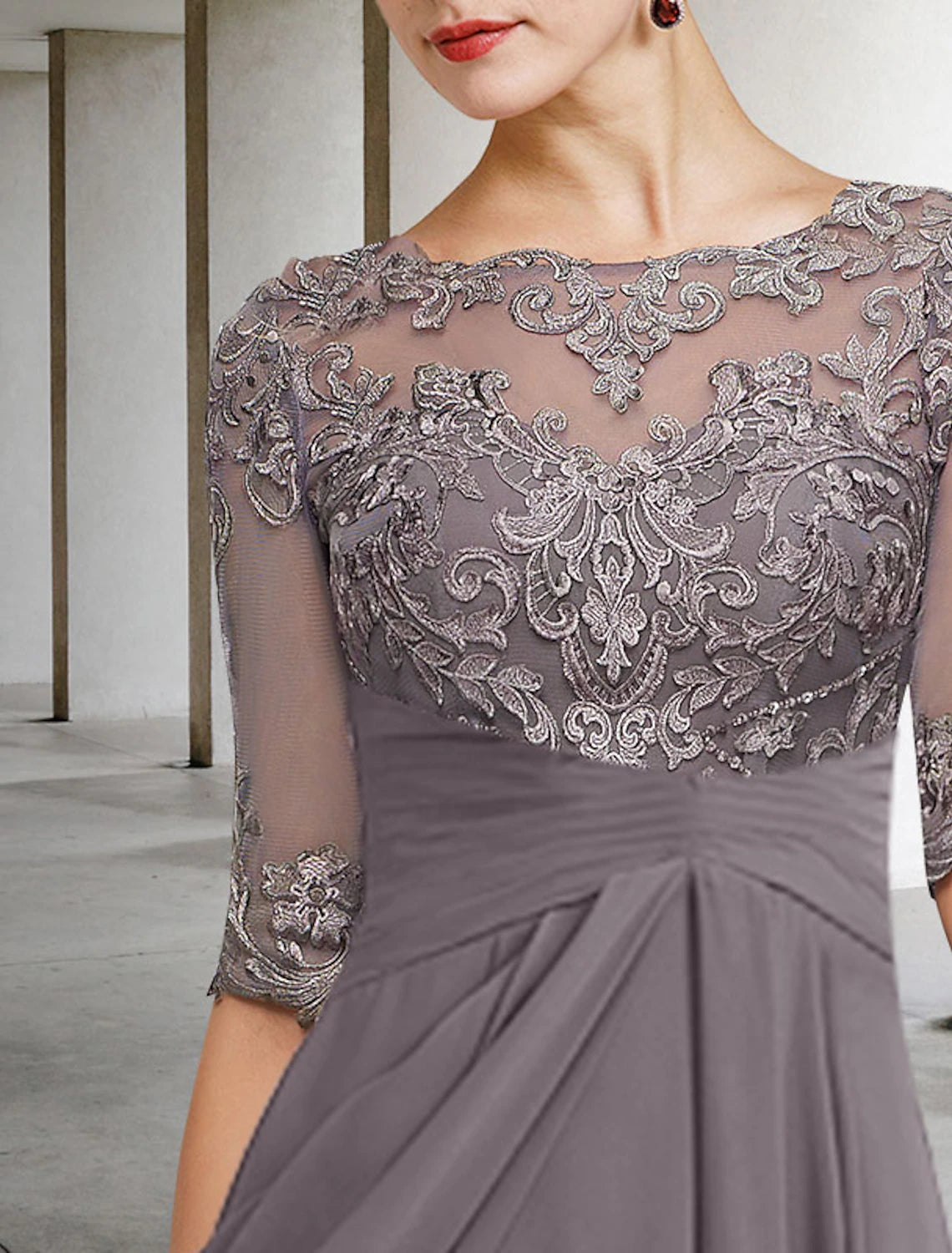 A-Line Mother of the Bride Dress Wedding Guest Elegant Plus Size High Low V Neck Asymmetrical Ankle Length Chiffon Lace Half Sleeve