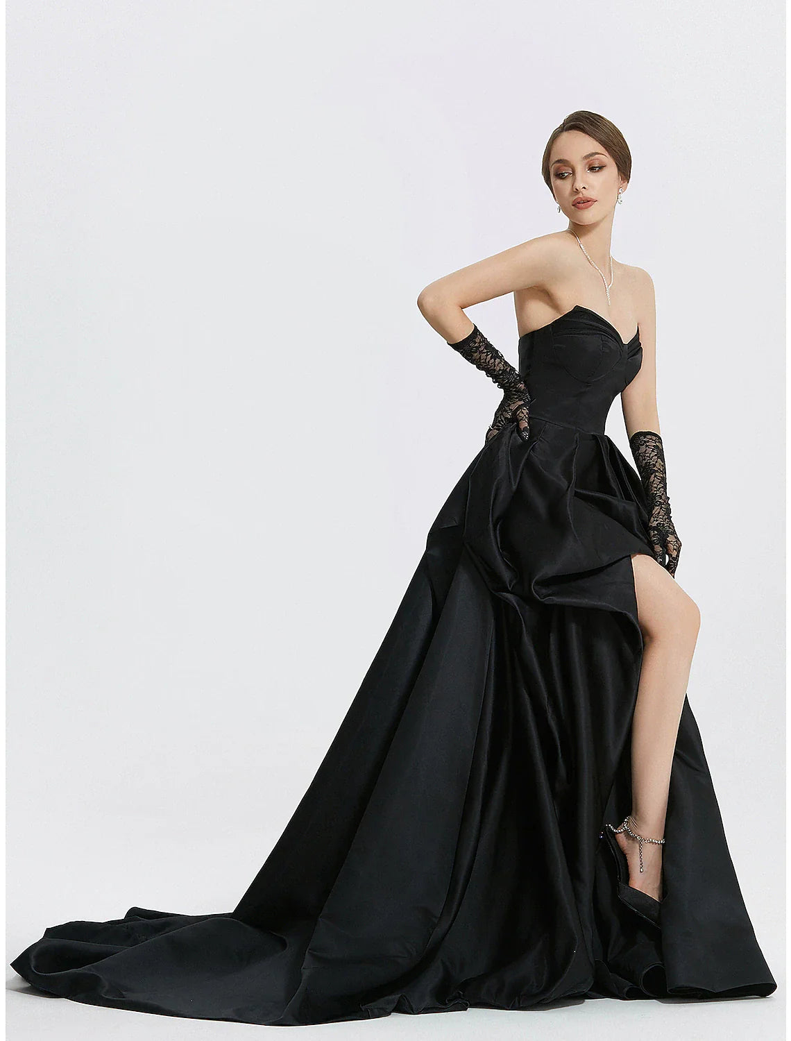 Evening Gown Vintage Dress Carnival Masquerade Sweep / Brush Train Sleeveless Sweetheart Satin with Ruched Slit