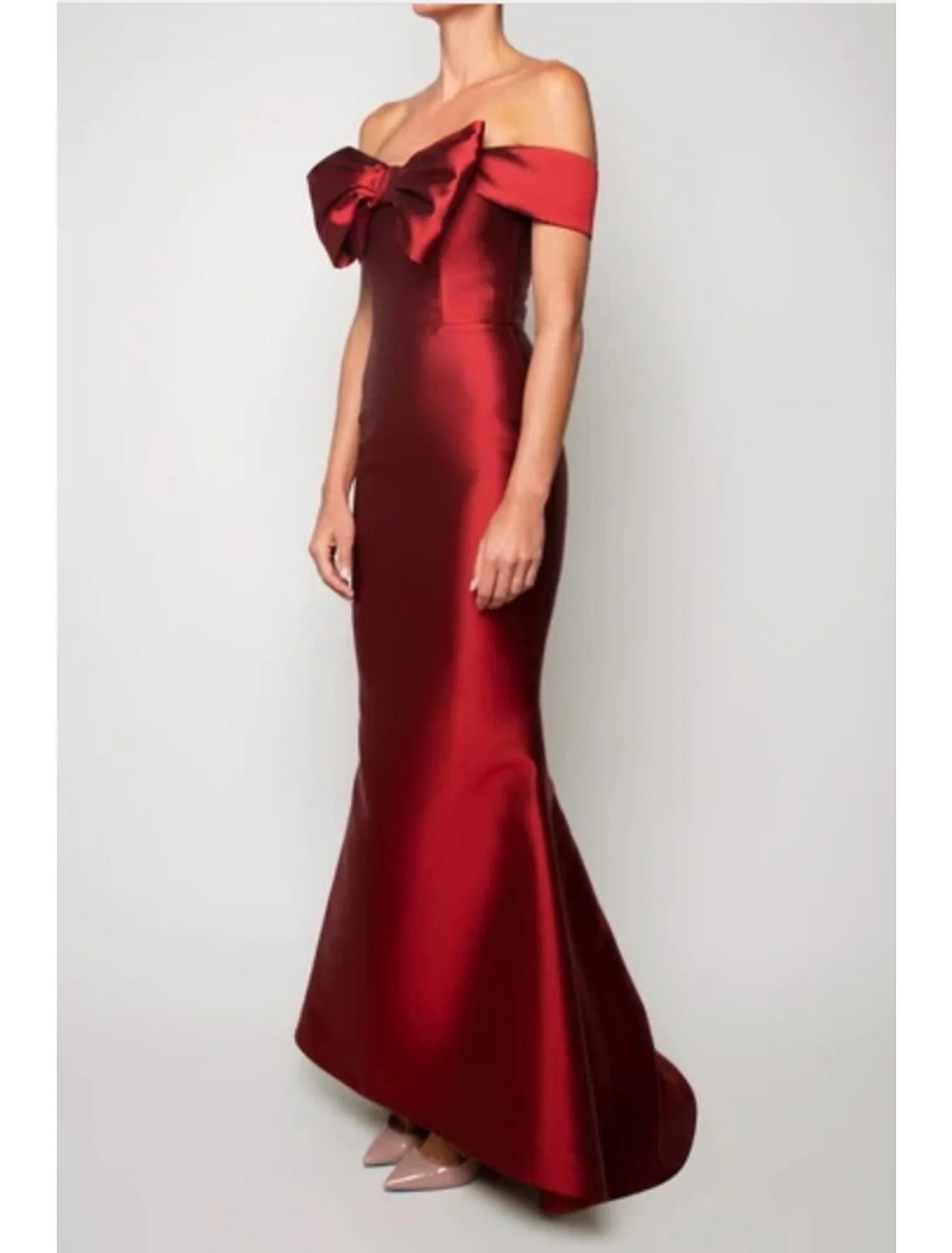 Evening Gown Vintage Dress Wedding Guest Floor Length Sleeveless Strapless Satin with Sleek Bow(s)