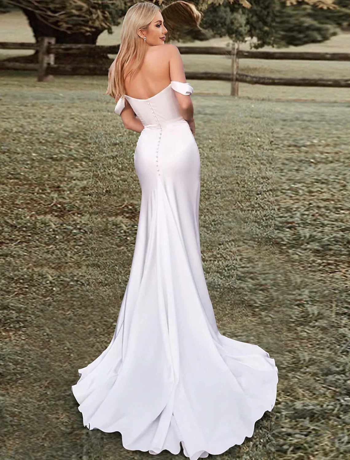 Boho Wedding Dresses Mermaid Off Shoulder Sleeveless Sweep Train Stretch Fabric Bridal Gowns with Split Ruched