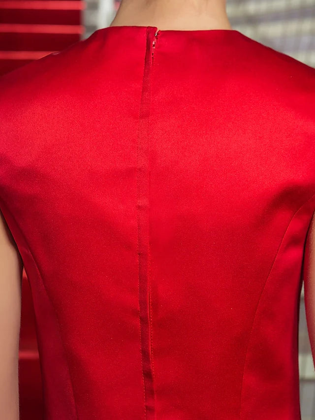 A-Line Elegant Dress Christmas Knee Length Sleeveless Jewel Neck Satin