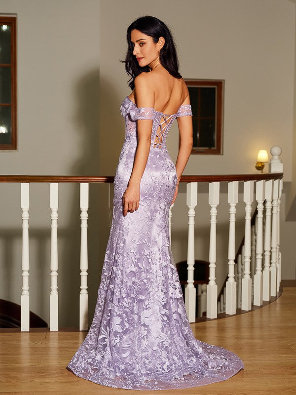 Lace Off-the-Shoulder Sleeveless Sweep/Brush Train Dresses