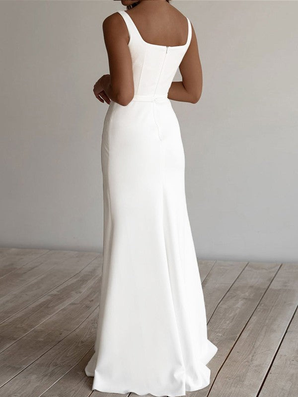 Crepe Ruffles Straps Sleeveless Floor-Length Wedding Dresses
