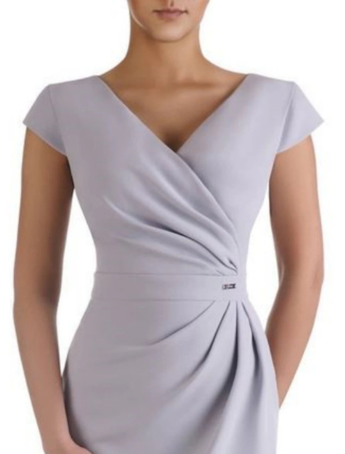 Sheath / Column Mother of the Bride Dress Wedding Guest Elegant V Neck Knee Length Short Sleeve