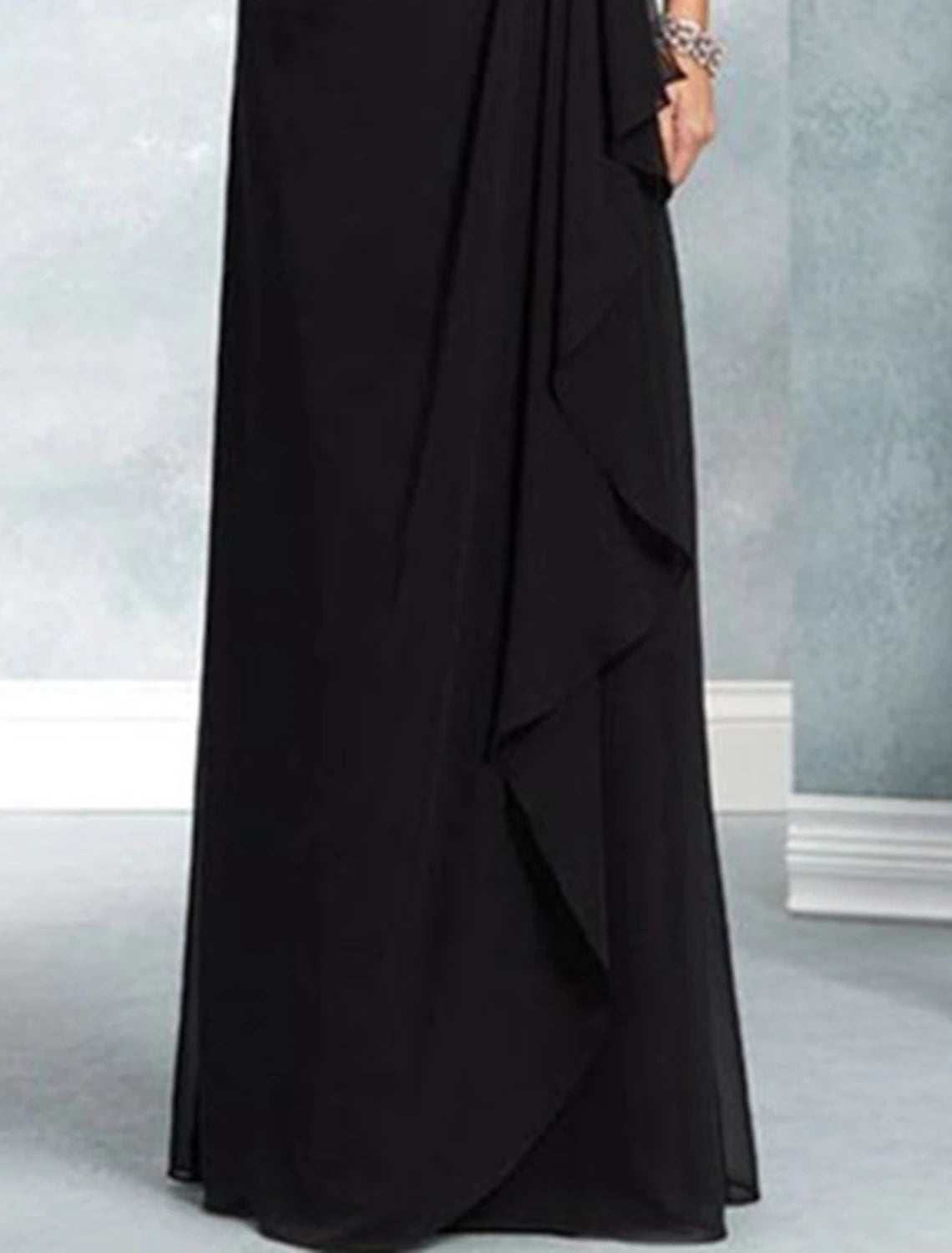 A-Line Mother of the Bride Dress Wedding Guest Elegant Party Jewel Neck Floor Length Chiffon Lace 3/4 Length Sleeve