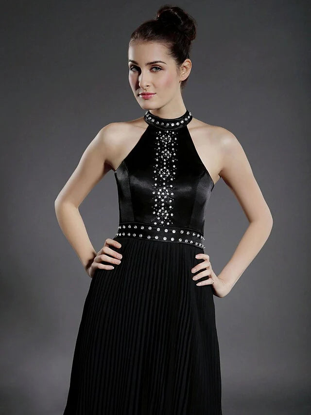 Ball Gown Little Black Dress Dress Holiday Knee Length Sleeveless High Neck Chiffon
