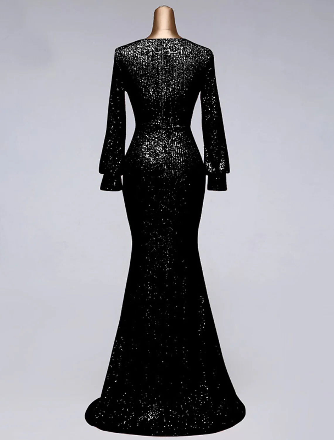 Evening Gown Elegant Dress Wedding Guest Floor Length Long Sleeve V Neck Tulle with Sequin Slit