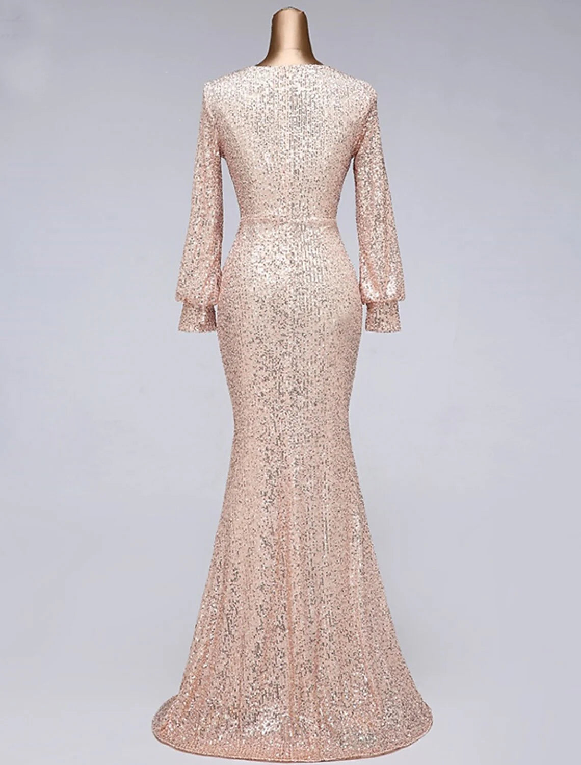 Evening Gown Elegant Dress Wedding Guest Floor Length Long Sleeve V Neck Tulle with Sequin Slit