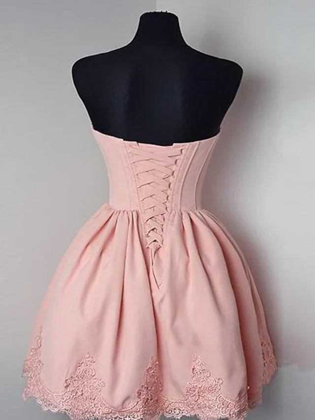 Ball Gown A-Line Homecoming Dresses Minimalist Dress Cocktail Party Short / Mini Sleeveless Strapless Italy Satin
