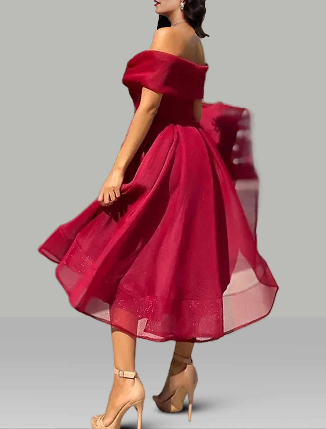 A-Line Prom Dresses Vintage Dress Wedding Guest Summer Tea Length Sleeveless Off Shoulder Organza Backless