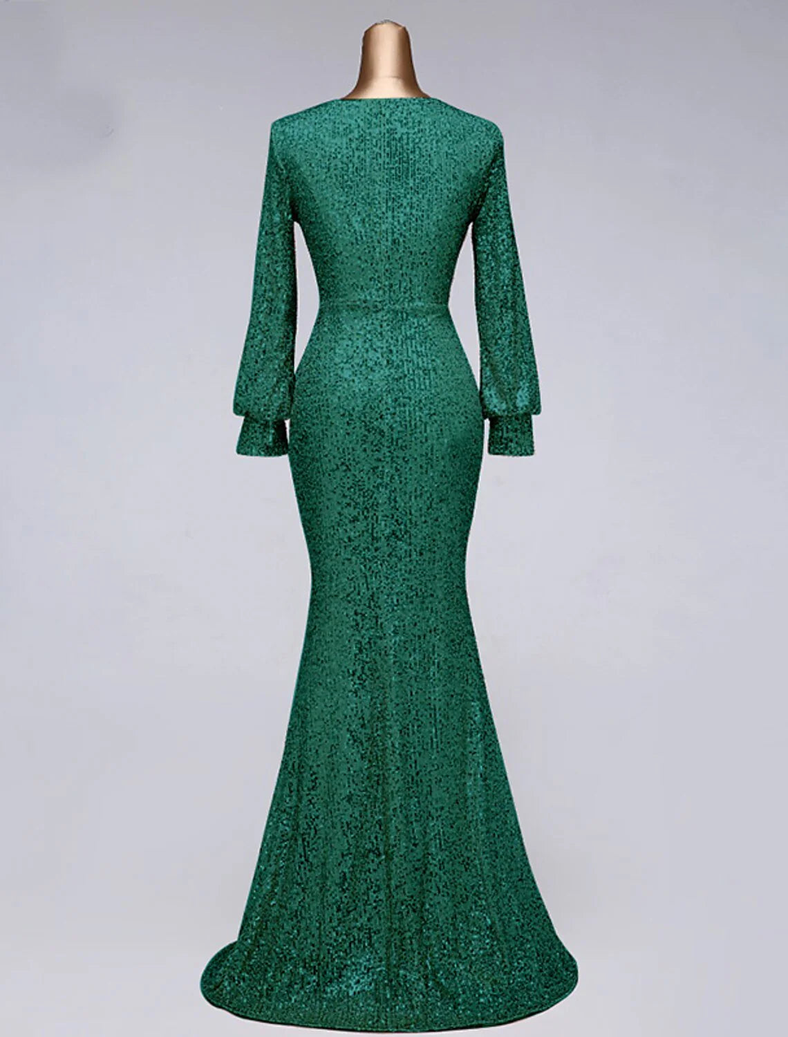 Evening Gown Elegant Dress Wedding Guest Floor Length Long Sleeve V Neck Tulle with Sequin Slit