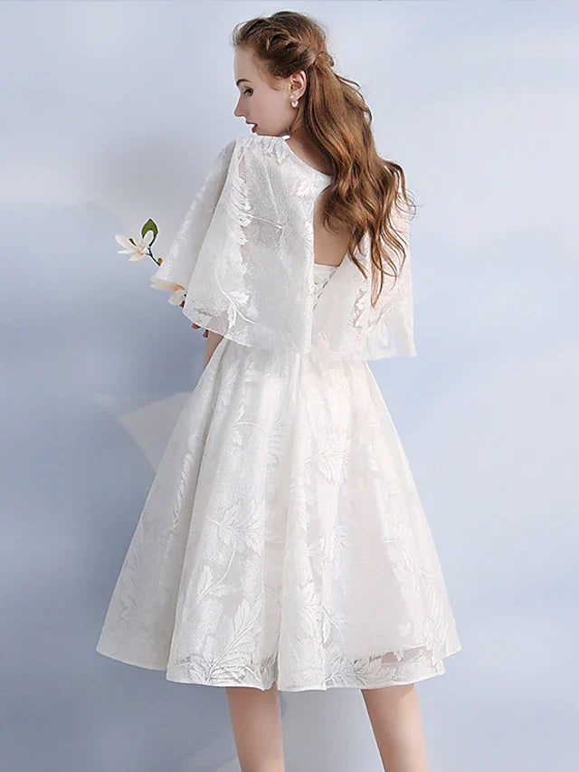 Cocktail Dresses Vintage Dress Party Wear Knee Length Half Sleeve Jewel Neck Lace with Sleek