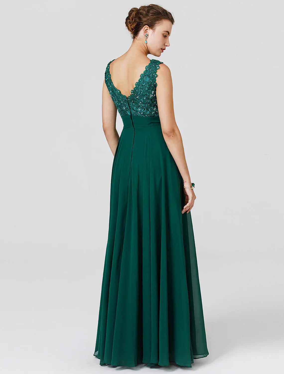 Wedding Guest Formal Evening Floor Length Sleeveless V Neck Chiffon V Back with Sash / Ribbon Beading