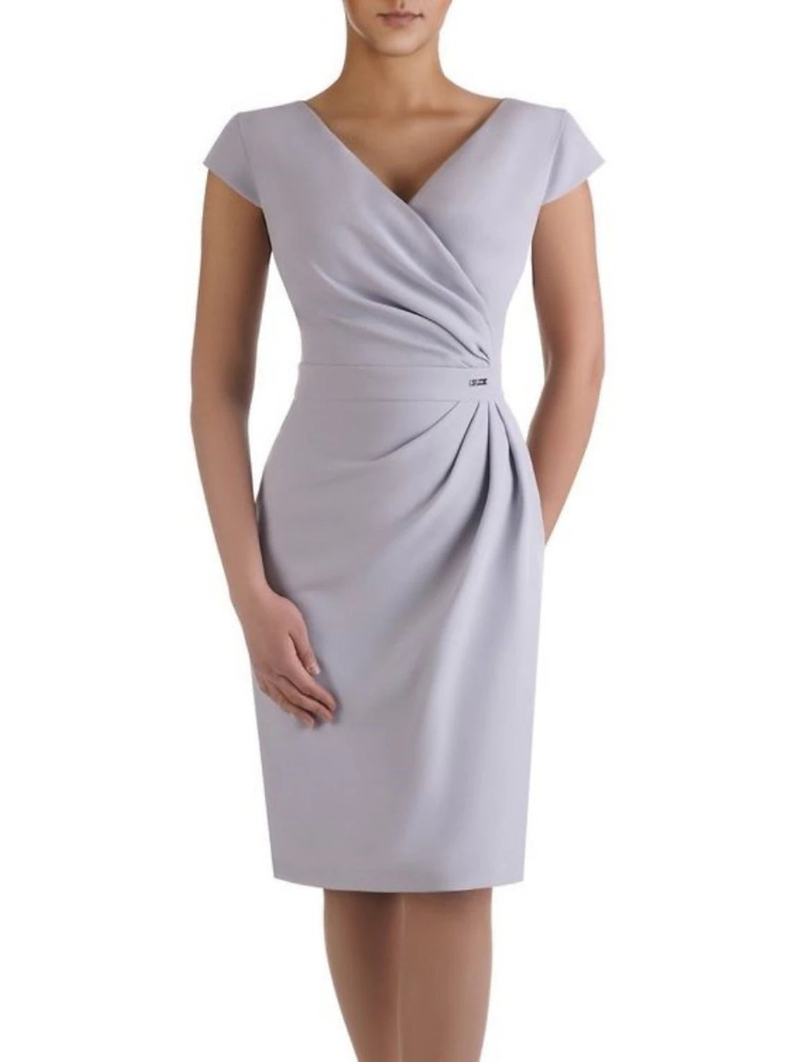 Sheath / Column Mother of the Bride Dress Wedding Guest Elegant V Neck Knee Length Short Sleeve