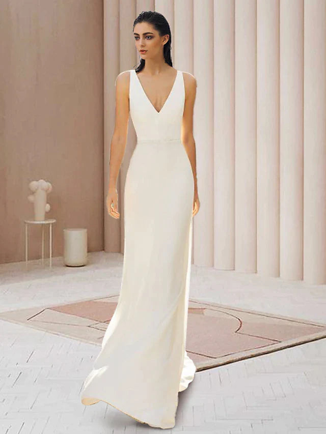 Engagement Open Back Formal Wedding Dresses Court Train Two Piece Long Sleeve V Neck Lace With Bow(s)