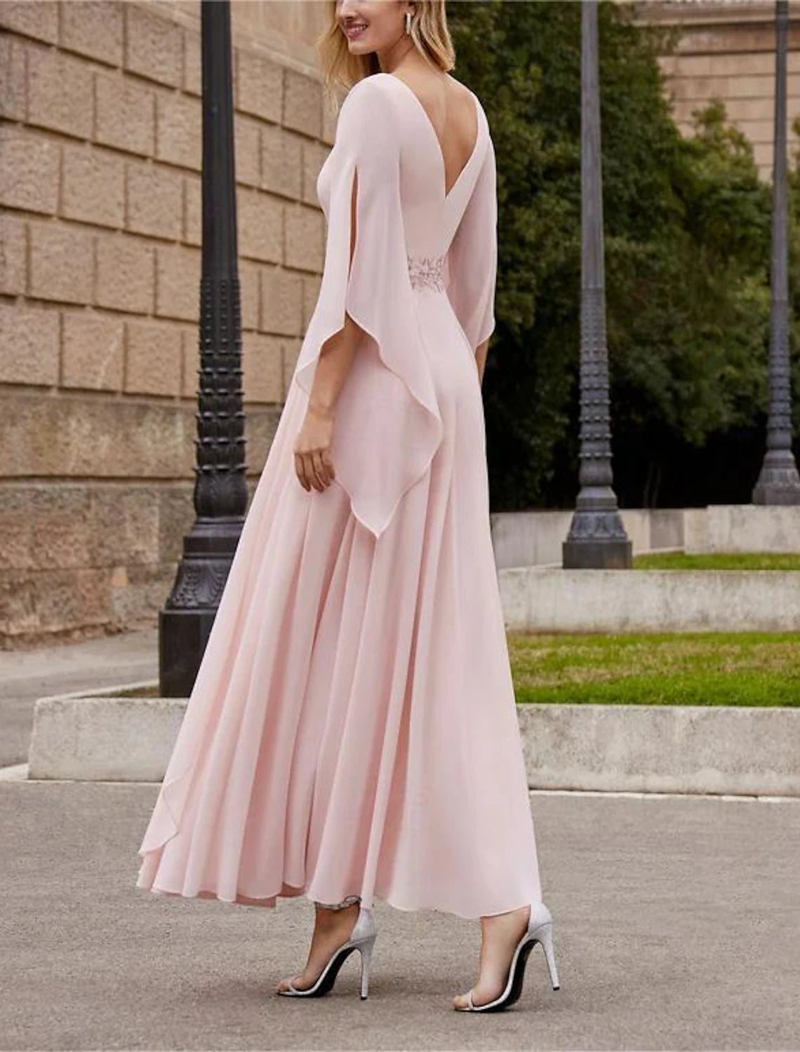 A-Line Mother of the Bride Dress Kentucky Derby Dresses Formal Wedding Guest Elegant Derby Dress Bateau Neck Ankle Length Chiffon 3/4 Length Sleeve