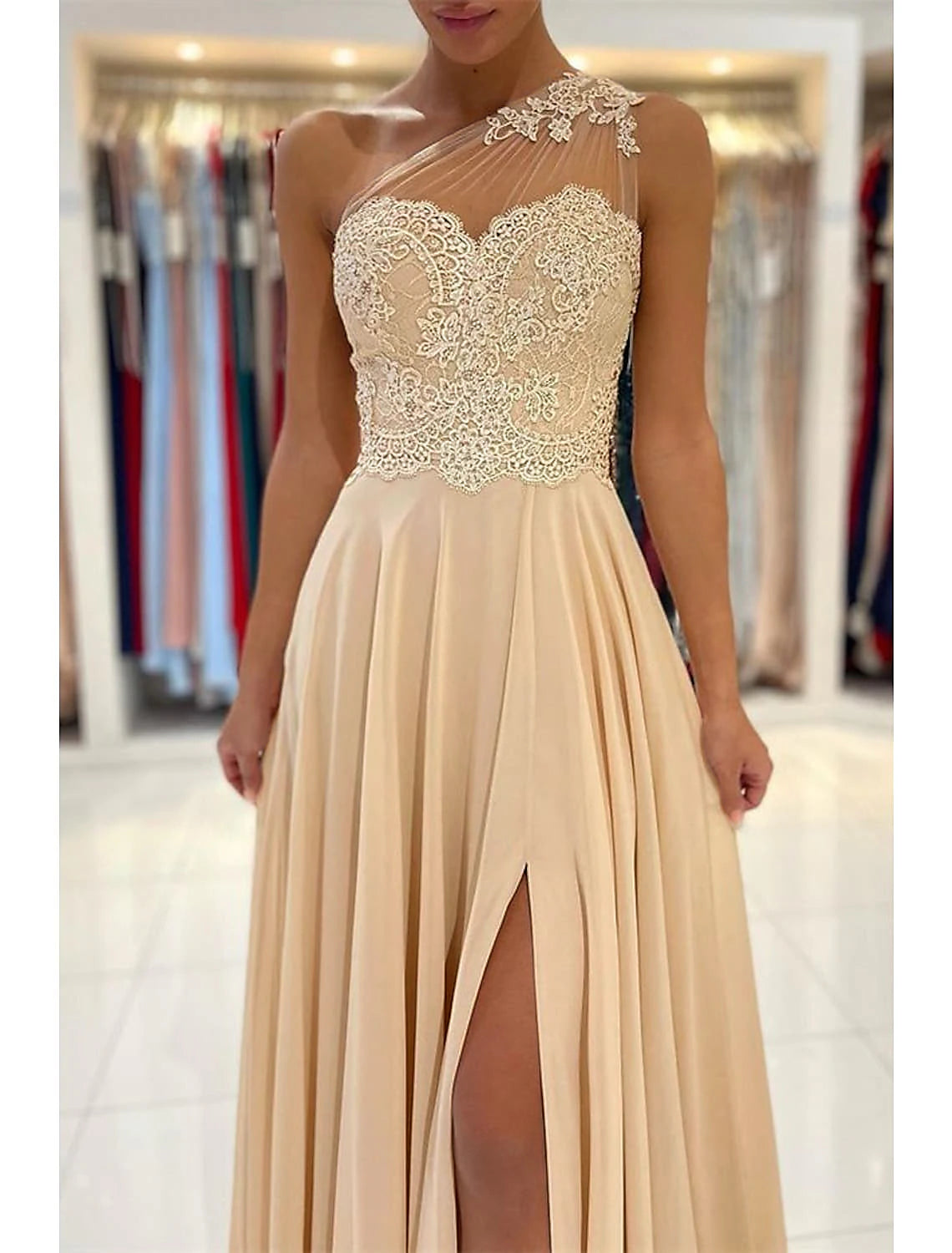 A-Line Prom Dresses Sexy Dress Formal Wedding Guest Court Train Sleeveless One Shoulder Chiffon