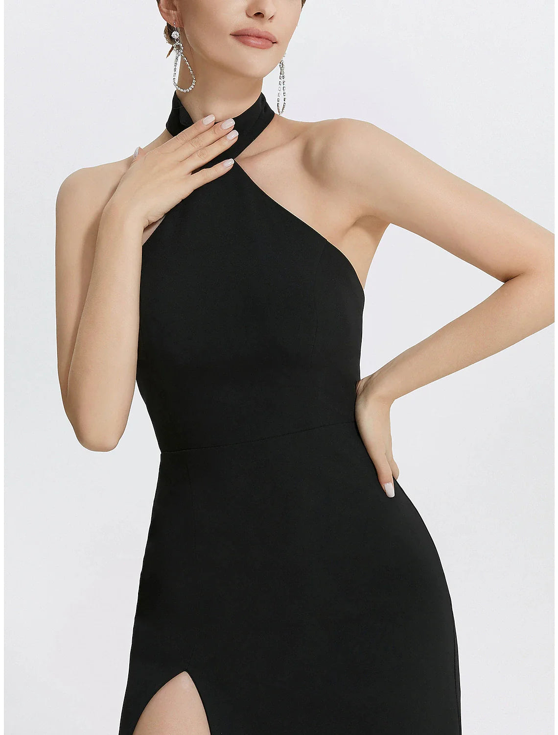 Sheath / Column Evening Gown Black Dress Dress Wedding Guest Prom Floor Length Sleeveless Halter Neck with Ruched