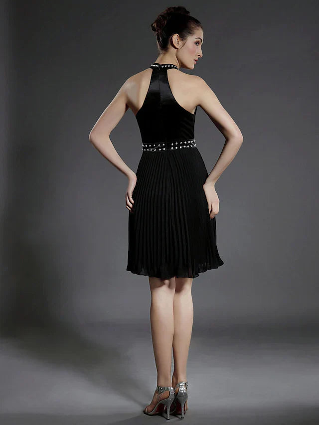 Ball Gown Little Black Dress Dress Holiday Knee Length Sleeveless High Neck Chiffon