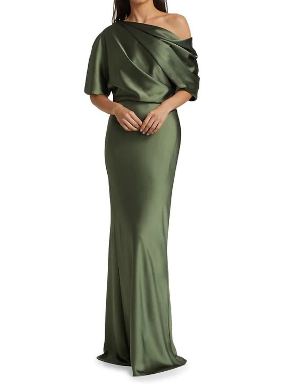 Sheath / Column Mother of the Bride Dress Wedding Guest Elegant Party Off Shoulder Sweep / Brush Train Satin Half Sleeve