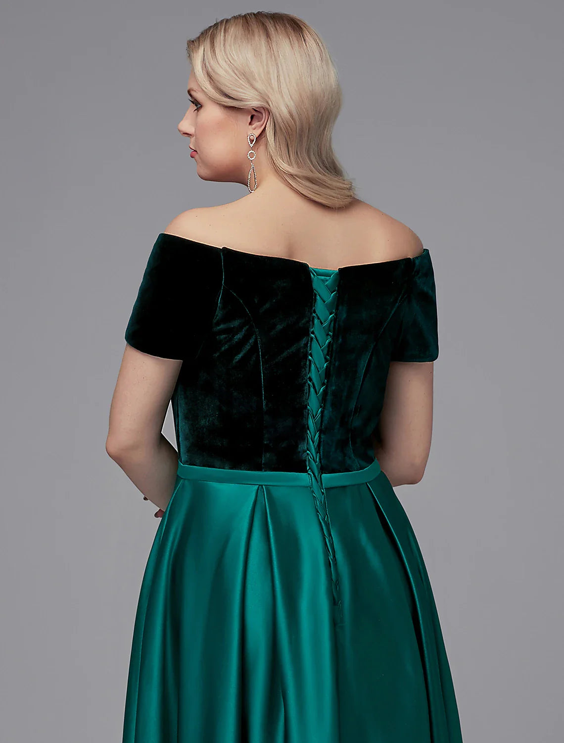A-Line Evening Dresses Elegant Dress Wedding Guest Formal Evening Floor Length Short Sleeve Off Shoulder Satin with Crystals